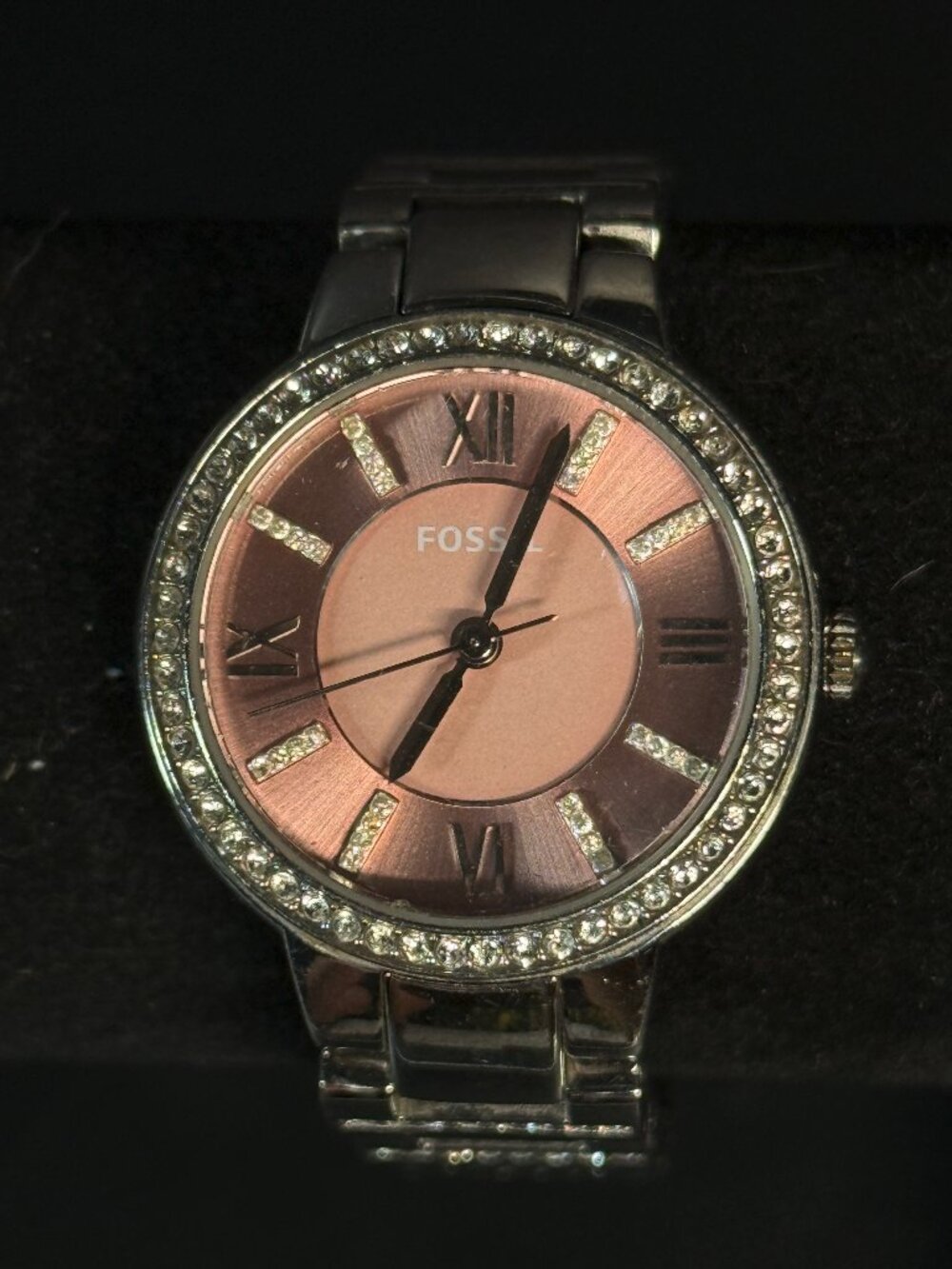 Fossil ES3504 Pink Dial Crystal Bezel Stainless Steel Watch